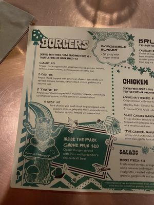 Burger menu  at Park on Fremont in Las Vegas