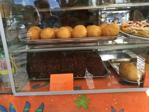 Cakes and Stuffed potatoes "Papas rellenas". at Vegetarian Snack in Cusco