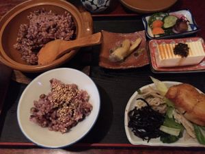 Vegetarian set meal with brown rice  at Sawa in Osaka