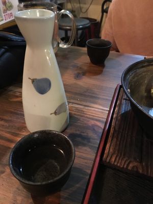 Complementary sake  at Sawa in Osaka