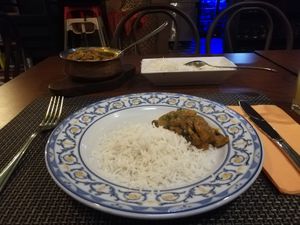 Mushroom bahji met rijst at Misbah  in Gran Canaria