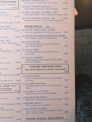 Main section of vegetarian choices- more are available in other sections of the menu.  at Misbah  in Gran Canaria