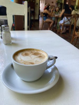 A cappuccino with soy milk at The Garden Café in Granada