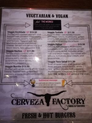 Menu at Margarita Factory in Battle Ground