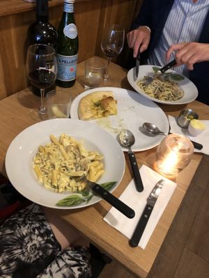 Pasta carbonara and focaccia  at Il Boccalino in Amsterdam