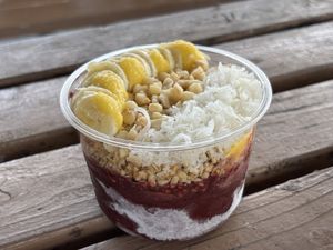 The poi açaí bowl with coconut subbed for honey  at Kula Shave Ice in Hilo