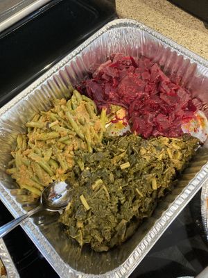 Green beans, greens and beets  at Teff N' Greens in Calgary