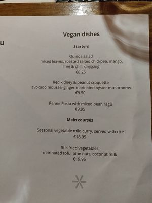 Vegan menu at Il-Mithna in Mellieha