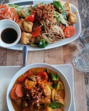 Wok fried noodles and the veggie and tofu curry at Phota Vietnamese Street Food in North West London