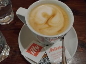 White coffee with oat milk.

Photo by: Petra U. H. on Facebook at Kavarna Astoria in Maribor