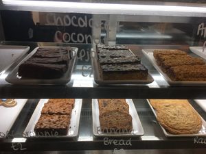 All vegan: chocolate coconut flapjack, apricot flapjack and banana bread  at Born & Bread in Daventry