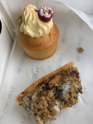 Vegan cupcake and amazing mushroom and rosemary vegan quiche. (Sorry there’s only half of it - I couldn’t wait!!).  at Born & Bread in Daventry