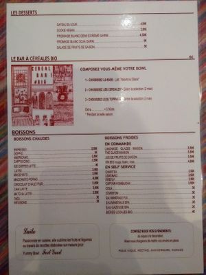 Menu 2/2 at Yummy Bowl in Brussels