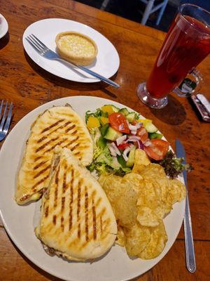 Mushroom, cheese & chutney toastie, lemon tart, fruit tea. at Suzie's Cup of Joy in Cleethorpes