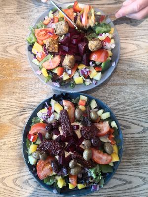 Beetroot and falafel salad. Houmous, sundried tomato and olive salad. at Suzie's Cup of Joy in Cleethorpes