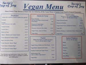 Suzie's Cup of Joy - Vegan Menu 1 at Suzie's Cup of Joy in Cleethorpes
