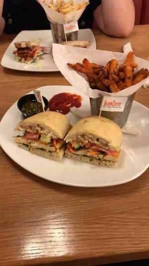 Vegan Tofu Bahn Mi with Fries. at Silver Diner in Elkridge