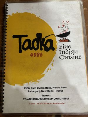 Menu   at Tadka4986 in New Delhi