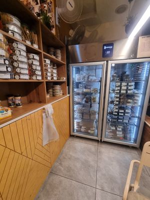 Cakes, frozen meals and cookies at Hummus Bar in Haifa