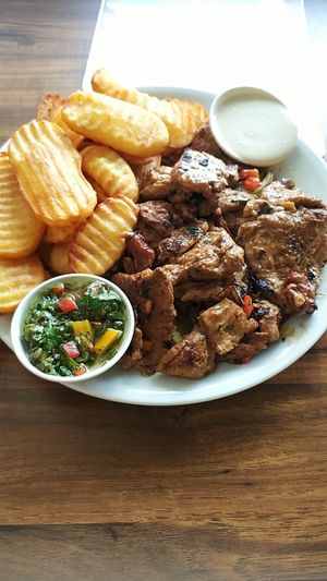 Soy steak at Hummus Bar in Haifa