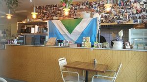 Nice flag at Hummus Bar in Haifa
