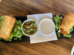 Cigars filled with vegan tuna  at Hummus Bar in Haifa