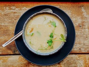 Sweet potato soup at Hummus Bar in Haifa
