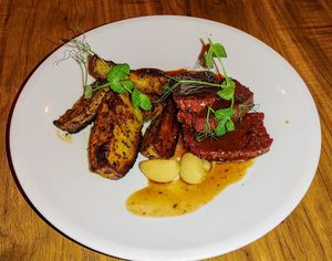 Vegan 3D printed "steak" at Hummus Bar in Haifa