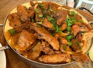 Assado “meat” with tahina   at Hummus Bar in Haifa