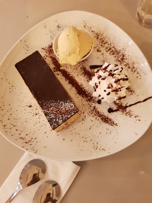 Vegan biscuit cake at Hummus Bar in Haifa