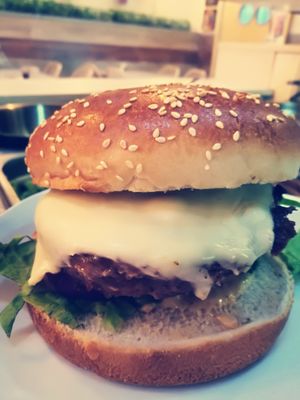 beyond  meat hamburger  cheese  vegan
 at Hummus Bar in Haifa