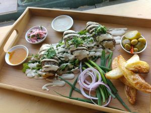 Vegan kebab at Hummus Bar in Haifa