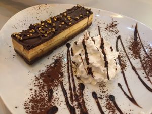 Toffee crunch cake at Hummus Bar in Haifa