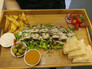Vegan tasty eastern mebbab at Hummus Bar in Haifa