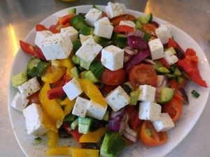 Greek salad at Hummus Bar in Haifa