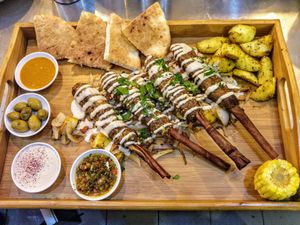 Special edition - the chef kabab wnuts blend on a cinnamon sticks. Delicious! at Hummus Bar in Haifa