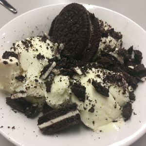 Vanilla ice cream with Oreo  at Hummus Bar in Haifa