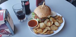 House Burger at Hummus Bar, Haifa. at Hummus Bar in Haifa