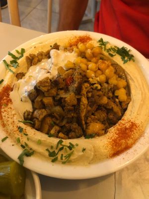 Hummus with Shawarma  at Hummus Bar in Haifa