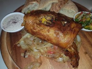 Vegan chicken at Hummus Bar in Haifa