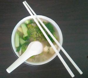 Koaw teow soup at Tanny Vegetarian House in Penang