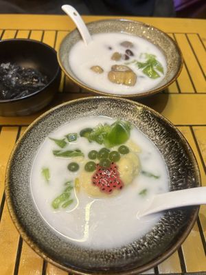 Back - traditional bowl, front - durian lovers   at Little Bowl in Hanoi