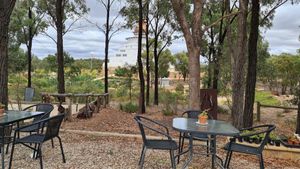 Outdoor seating at StupaView Cafe in Myers Flat