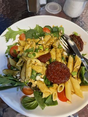 Pesto sundried tomato pasta  at StupaView Cafe in Myers Flat
