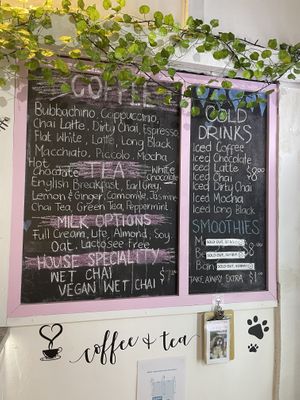 Drinks menu  at StupaView Cafe in Myers Flat