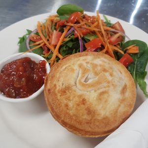 Vegan pie with salad at StupaView Cafe in Myers Flat