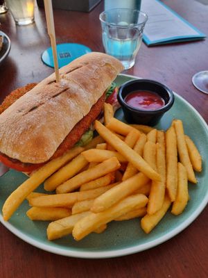 Vegan schnitzel burger at Mullaloo Beach Hotel in Mullaloo