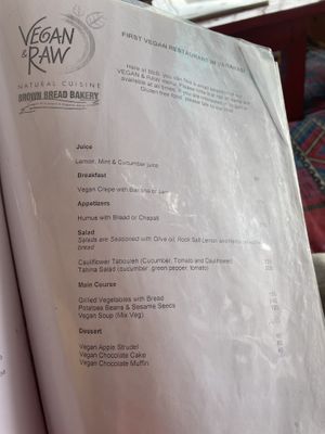 Vegan menu   at Brown Bread Bakery in Varanasi