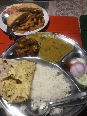 Vegan burger and vegan Thali at Brown Bread Bakery in Varanasi