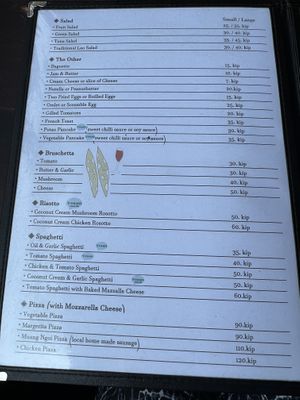 Menu (beware eggs)   at Gecko in Muang Ngoy